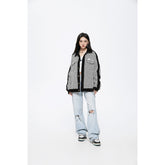 Unisex Jacket Retro Patchwork Polo Collar Jacket Loose Couple Coat